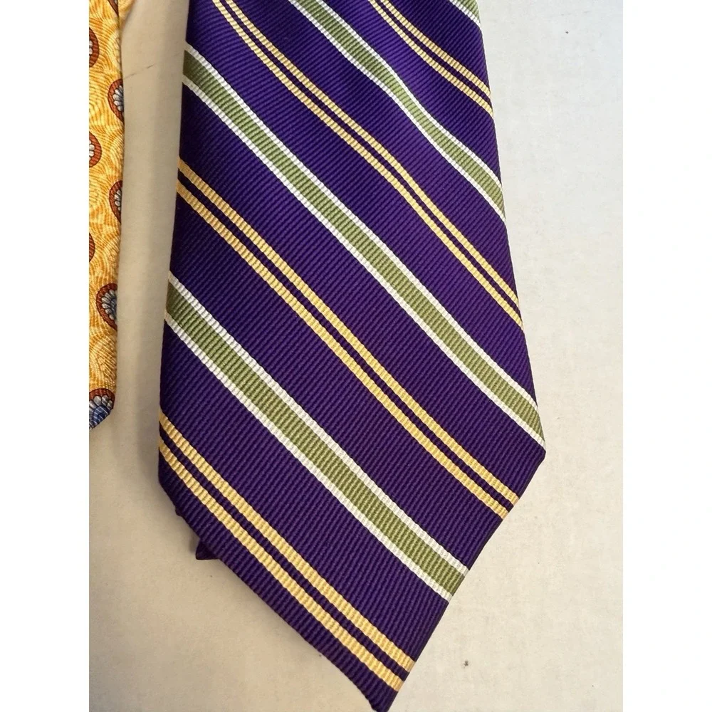 Lot of 2 Jos A Bank Ties 100% Silk Gold & Purple Stripe One Made In Italy